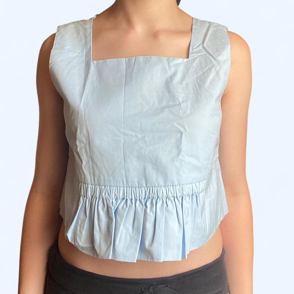 Zara Sky Blue Square Neck Blouse